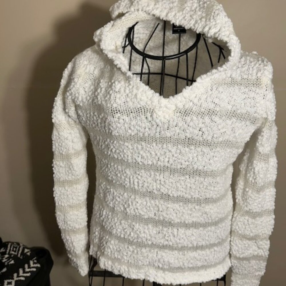 size small womens sweater shirt knit cream off white SOFT cozy hoodie